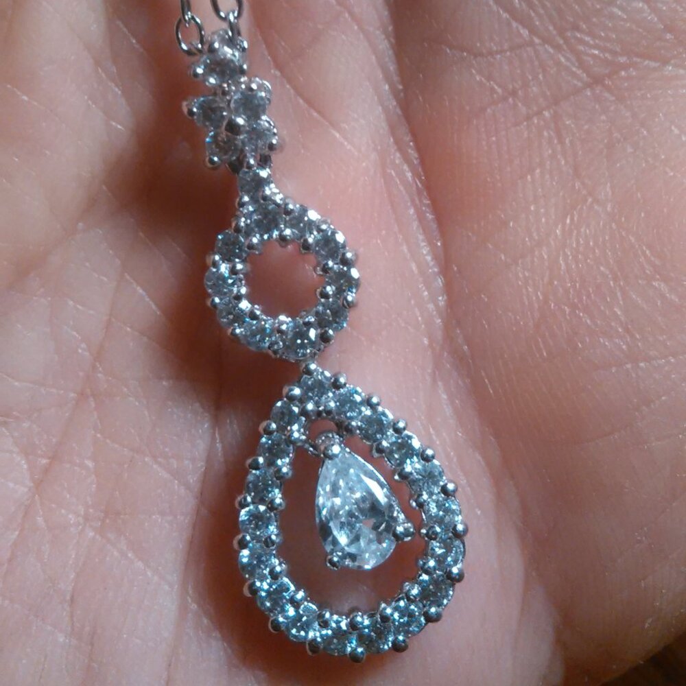 Simulated White Diamond Dancing Stone and Crystal Pendant Stainless Steel Chain